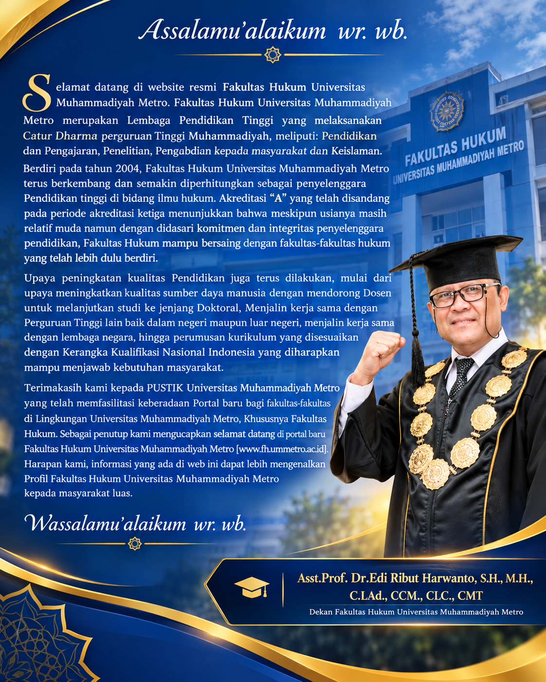Sambutan Dekan Fakultas Hukum Universitas Muhammadiyah Metro
