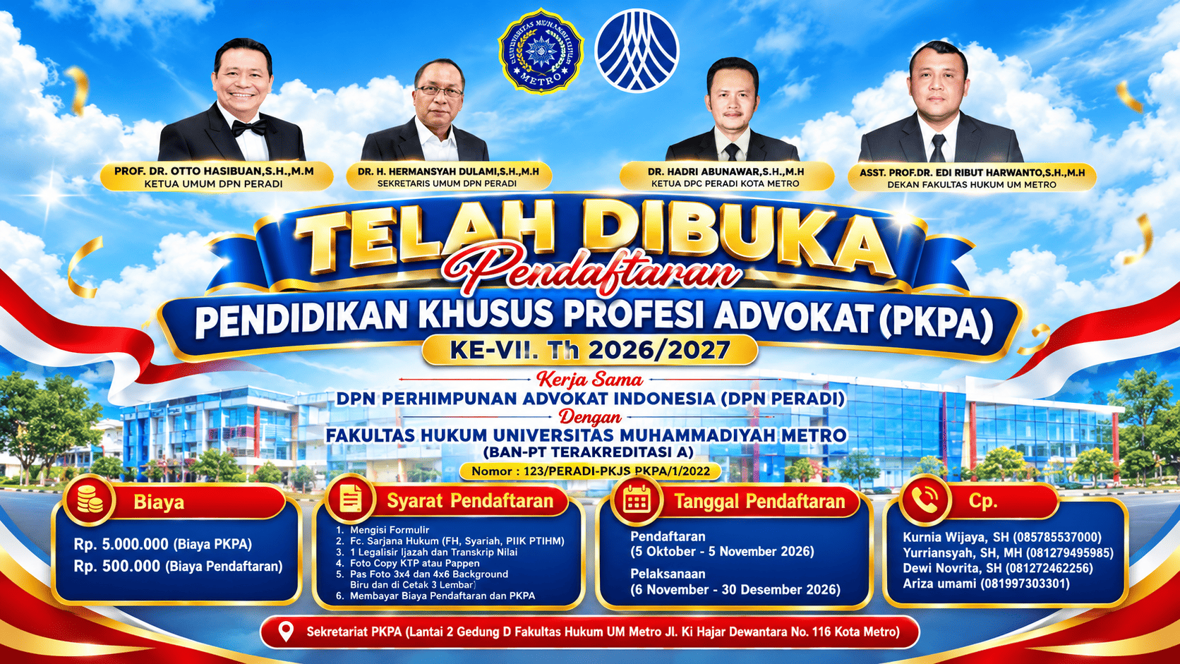 FAKULTAS HUKUM UM METRO BEKERJA SAMA DENGAN DPN PERADI RESMI BUKA PENDAFTARAN PKPA ANGKATAN VII TAHUN 2026/2027