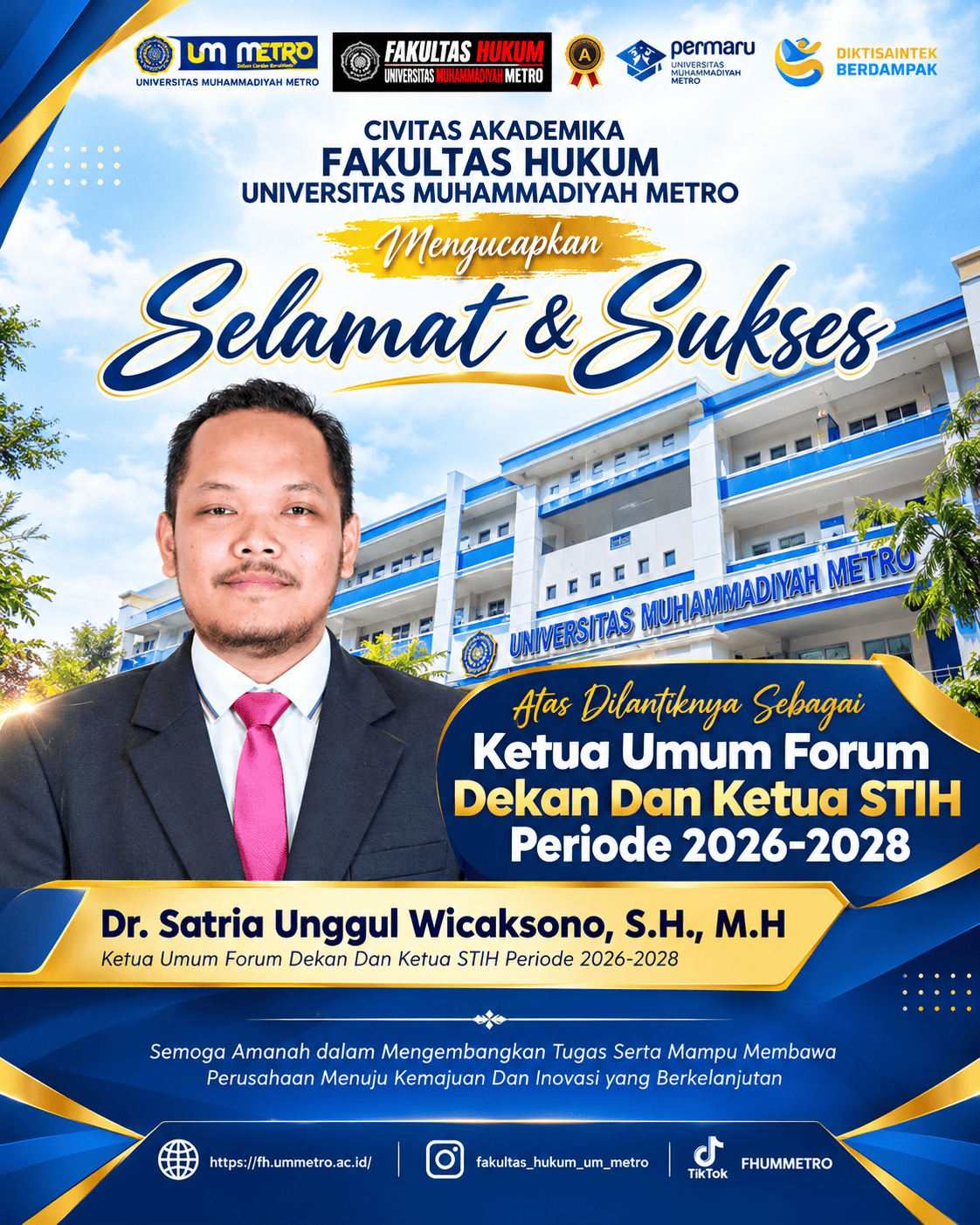 Dr. Satria Unggul Wicaksono, S.H., M.H. Resmi Dilantik Sebagai Ketua Umum Forum Dekan dan Ketua STIH Periode 2026-2028